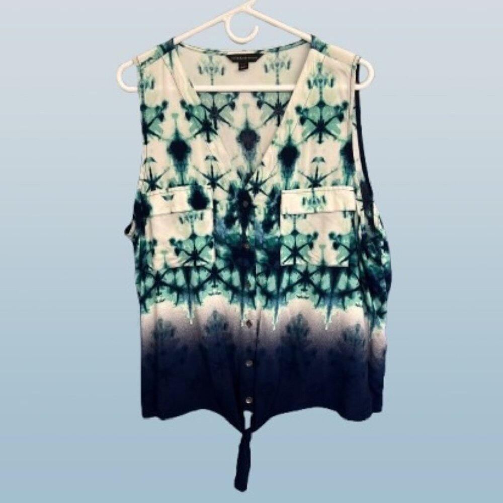 Rock & Republic Blue Tie Dye Sleeveless Button Down Blouse